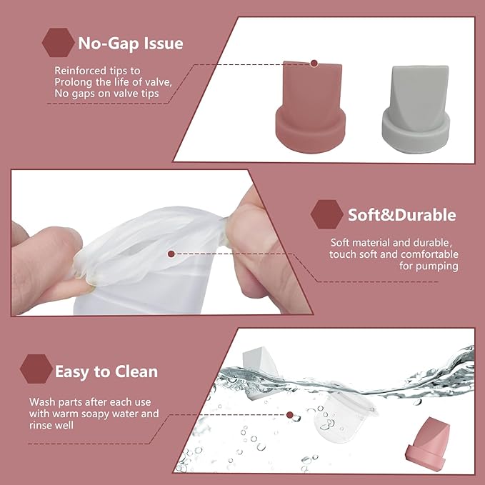 2pcs Duckbill Valves and 2pcs Diaphragm Compatible with Momcozy Mobile Style M6, Replace for M6 Breast Pump Replacement Accessories, Fit for Momcozy Pump Part, Not Original Parts, 4 Pack, Red
