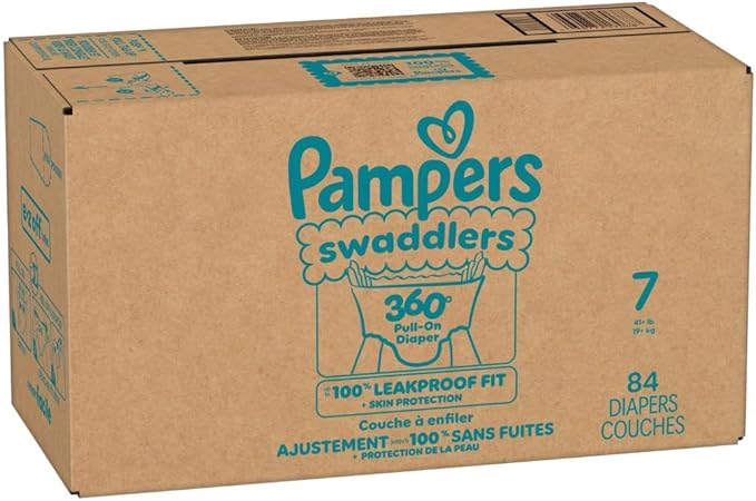 Pampers Swaddlers 360 Pull-On Diapers, Size 7, 84 Count for up to 100% Leakproof Skin Protection and Easy Changes
