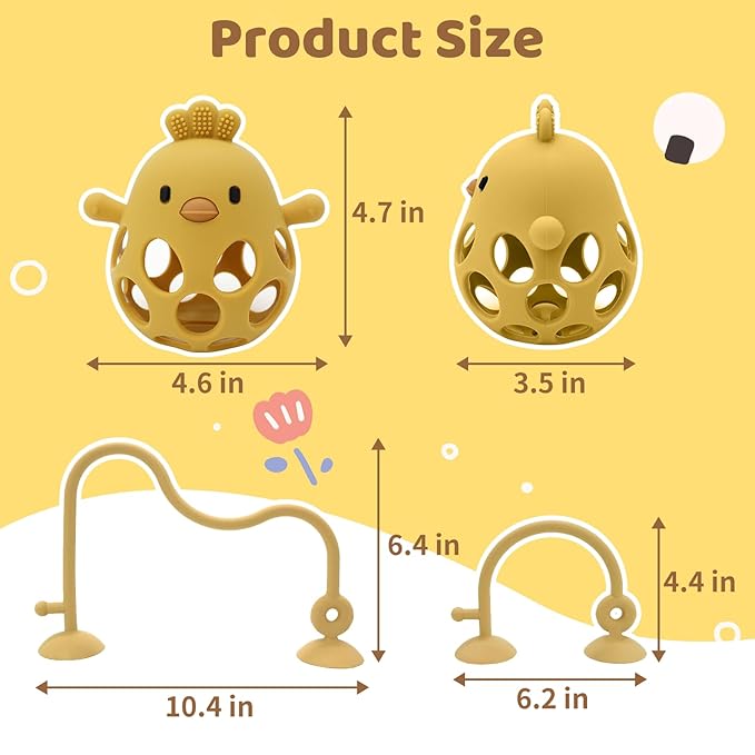 Baby High Chair Suction Toys Teething Chew - Baby Table Toys, Teething Toys Silicone Teethers, Food Grade Silicon for 6 12 18 Months (Yellow)