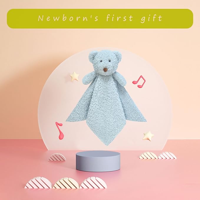 Baby Blue Teddy Bear Soft Stuffed Animal Security Blanket, Plush Bear Character Lovey Blanket, Baby Shower/Nursery Gift, Newborn Infant Toddler Snuggle Blankie for Boys Girls, 18 Inches