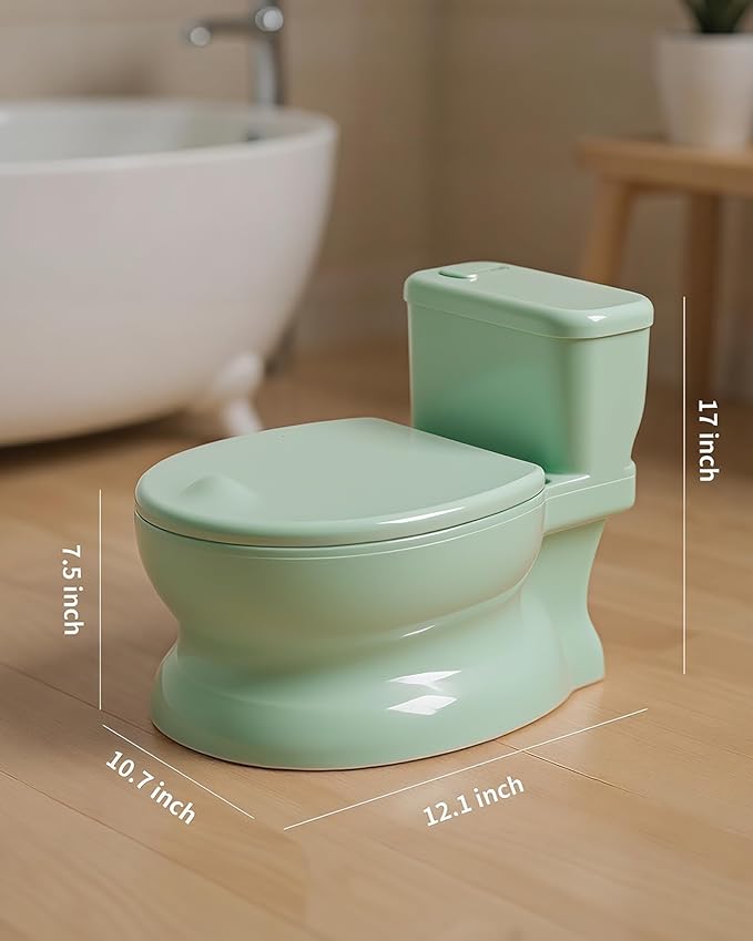 Realistic Potty Training Toilet - Flushing Sounds, Wipes Storage, Disposable Liners, Easy to Clean for Toddler Boys and Girls, Green