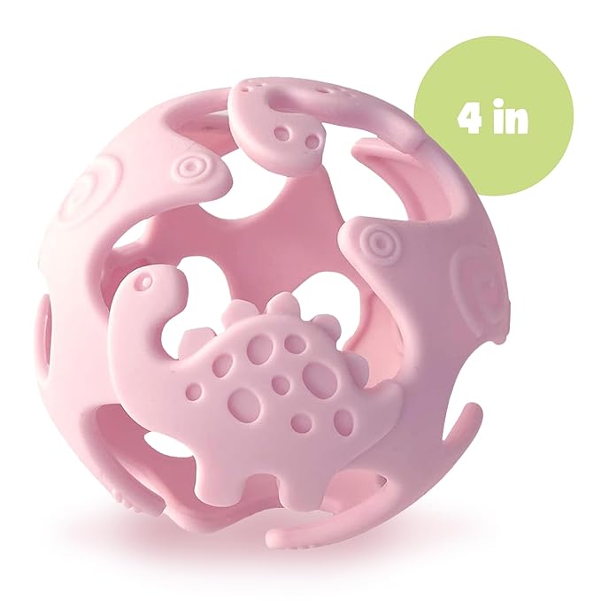 Dinosaur Baby Teething Toys, Textured Sensory Toys for Babies, Lightweight Soft Baby Sensory Toys, BPA-Free Silicone Infant Teething Toys, 0-18 Months, Teething Baby, Easy to Clean - Peach Pink