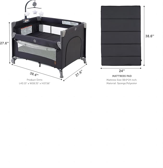 5 in 1 Baby Bedside Sleeper,Baby Pack and Play with Bassinet & Mattress,Portable Bedside Crib with Storage, Playard with Bassinet from Newborn to Toddlers(Dark Grey) (Light Gray)