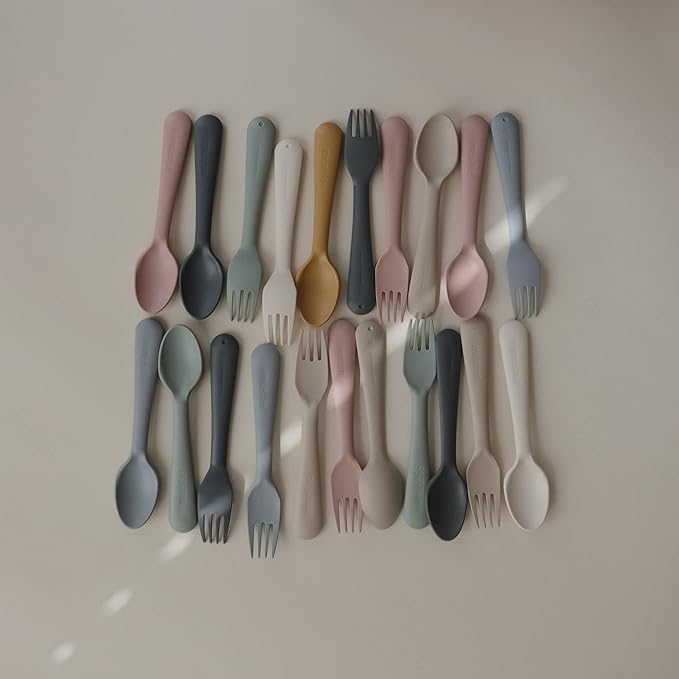 mushie Flatware Fork and Spoon Set For Kids | Made in Denmark (Blush)