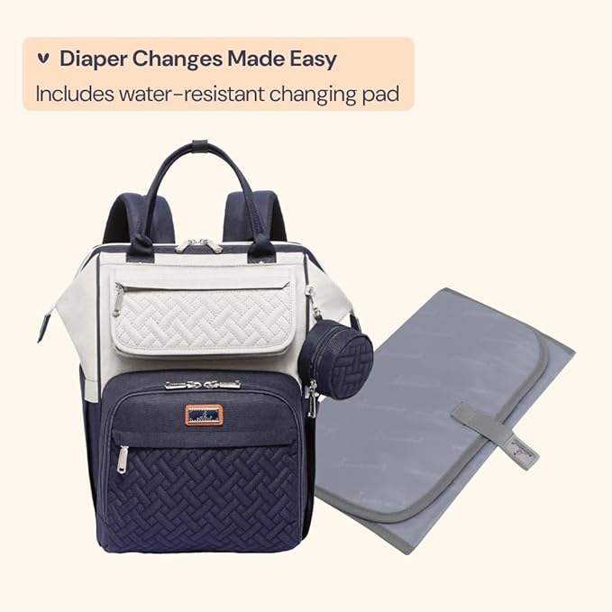 BabbleRoo Diaper Bag Backpack, Multifunction Large Bags with Changing Pad & Stroller Straps Pacifier Case, Unisex Stylish Travel Back Pack Nappy for Moms Dads (Stone Gray Blue)