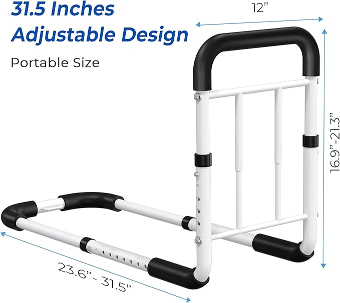 Bed Rails for Elderly Adults Safety 2026 Upgrade, ASTM-Certified Adjustable Bed Cane with Motion Sensor Light, Non-Slip Grip & Storage Pocket, Bed Railings for Seniors Support 350 LBS, Tool-Free