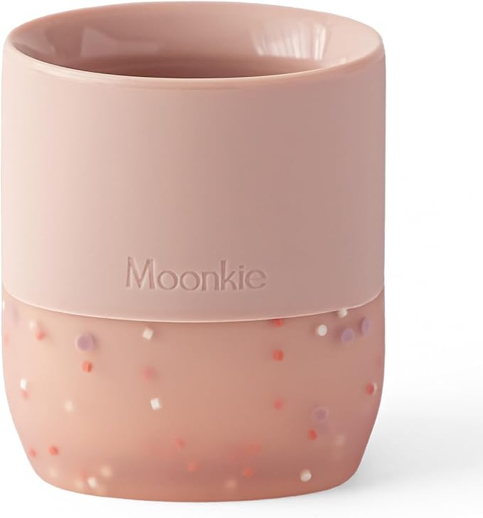 Moonkie Silicone Baby Cup 4 Months+ | Tiny Open Training Cup for Infants with Confetti Sprinkles | Baby-Led Weaning Essential | 2 oz (Blush, 1 Pack)