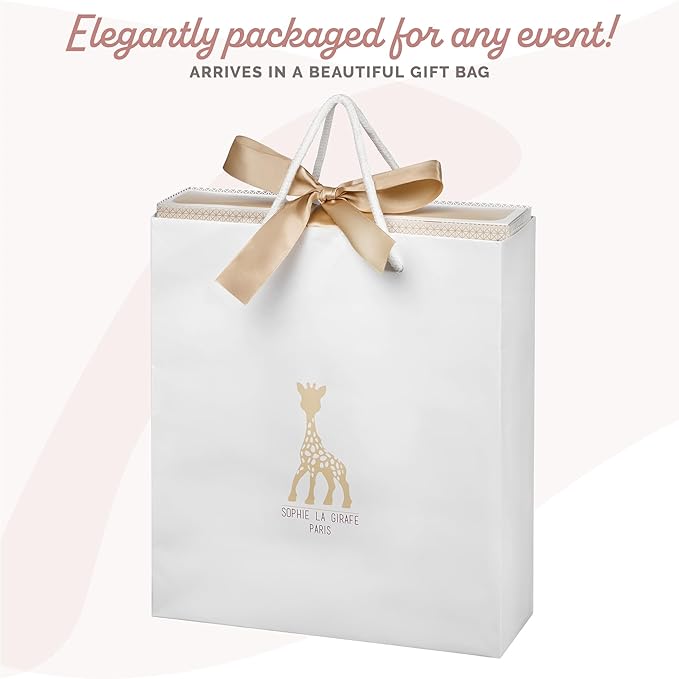 Sophie la girafe Classical Creation Birth Gift Set | Includes Sophie la girafe Plush Rattle, Gift Bag & Card | Handcrafted in France | Comfort & Soothe | Awaken All 5 Senses
