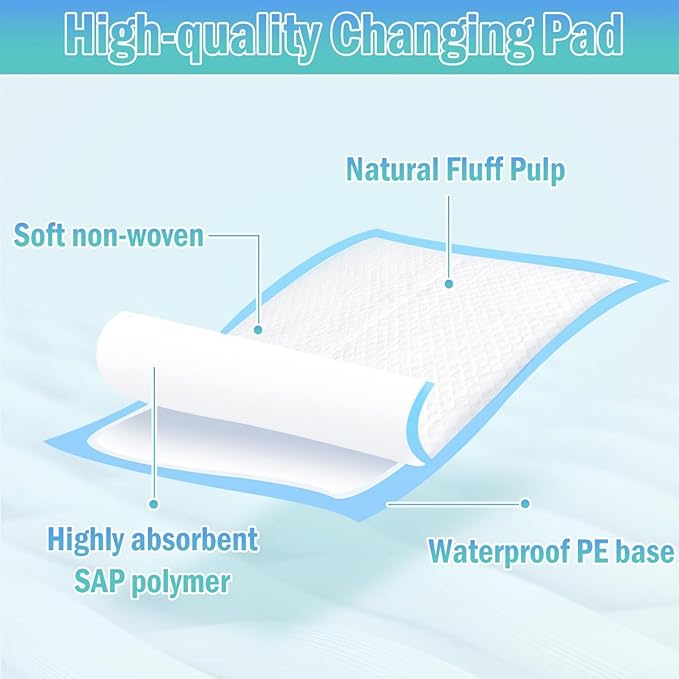 Skyis100 Pack Disposable Changing Pads Baby Change Mat Baby Disposable Underpads Waterproof Diaper Changing Pad Breathable Underpads Bed Table Protector Mat Puppy Pads 18" x 13"