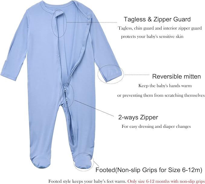 Aablexema Baby Footie Pajamas Zipper - Rayon from Bamboo Infant Footed Pjs with Mittens Sleepwear Jammies