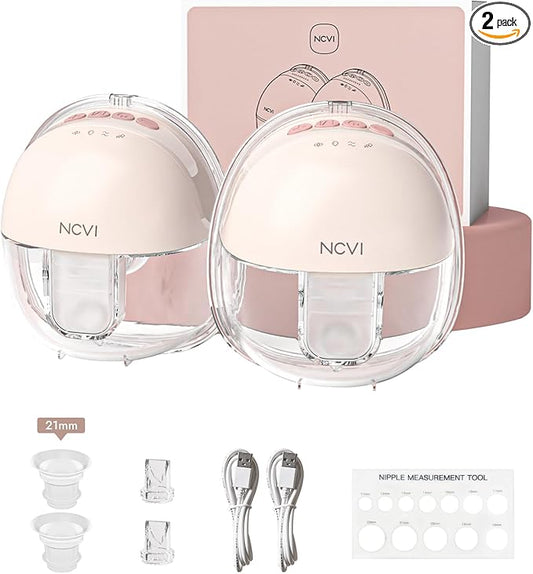 NCVI Wearable Hands Free Breast Pump, 4 Modes & 9 Levels with Multitronic Suction, Ultra-Quiet <45dB, Long Battery Life (150min), 21/24mm Flange Insert, Portable Electric Breastfeeding Pump for Moms