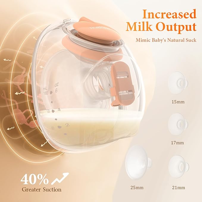 Wearable Hands Free Breast Pump D6, Portable Breastfeeding Pumps with 3 Modes & 9 Levels, Strong Suction Discreet Low Noise Electric Breast Milk Pump, 15-25mm Double-Sealed Flange