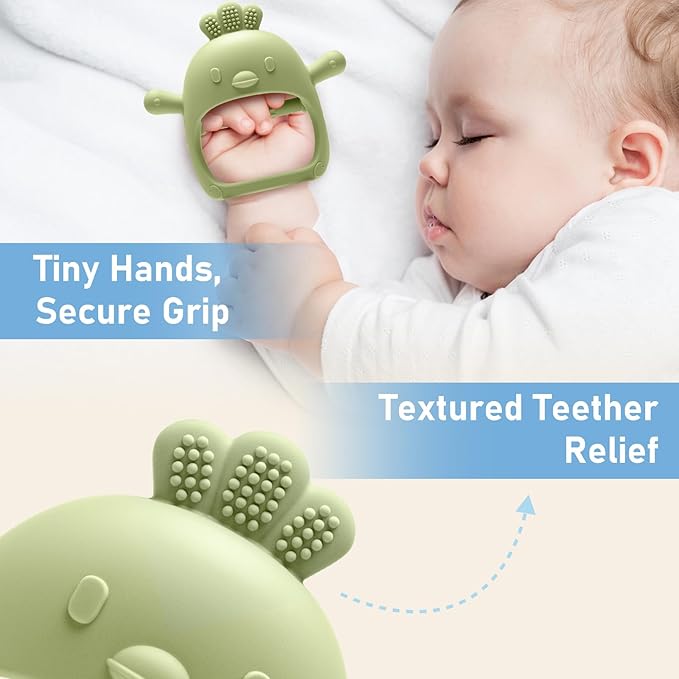 2 Pack Baby Teething Toys 0-6 6-12 Months, Multi-Functional Food Grade Silicone Baby Montessori Sensory Teether Toys & Teething Mittens, Soothing Chew Baby Toys for Newborn Infant Sucking Needs