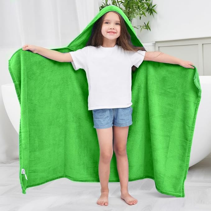 Hiturbo Kids Fleece Hooded Bath Towel: Soft Plush Pool Beach Towel Blanket - 50"x30" Toddler Towels Wrap for Boys Girls 3-12 Years (Green)
