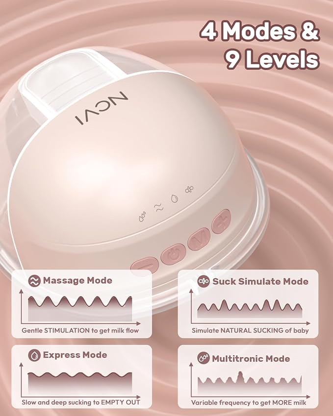 NCVI Wearable Hands Free Breast Pump, 4 Modes & 9 Levels with Multitronic Suction, Ultra-Quiet <45dB, Long Battery Life (150min), 21/24mm Flange Insert, Portable Electric Breastfeeding Pump for Moms