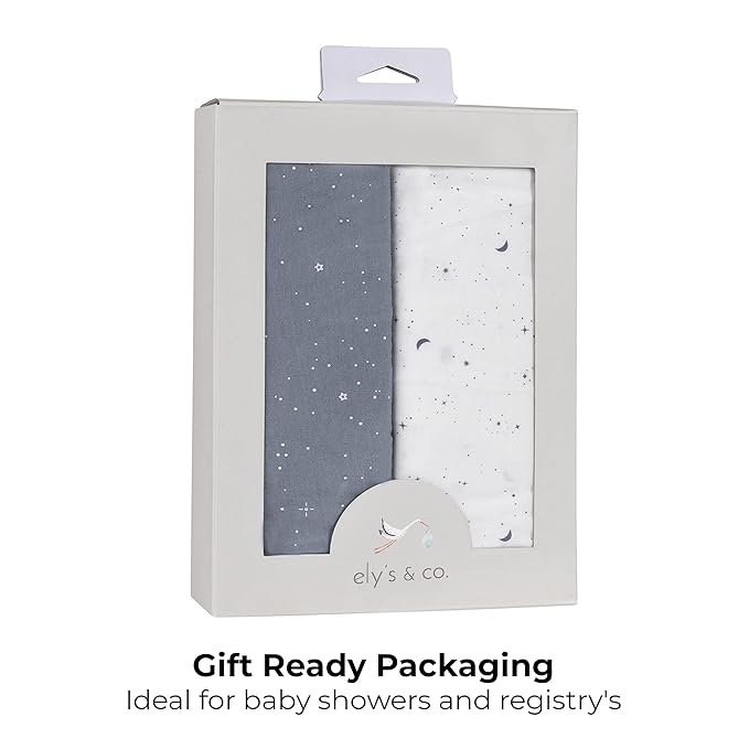 Ely’s & Co. Pack and Play Sheets, for Mini/Portable Crib, 2 Pack Fitted Playpen Play Yard Sheet Set Compatible with Graco Pack n Play, for Baby Boys, 100% Cotton, Celestial Blue Print, 38”x24”x5”