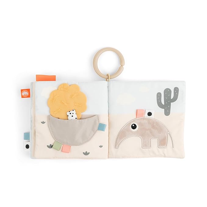 Done by Deer Activity Book for Babies – Lalee Soft Sensory Baby Book with Teether Mirror and Crinkle Sounds – Baby Toy for Tummy Time and Early Development – Beige, 7.7 x 5.7 inches
