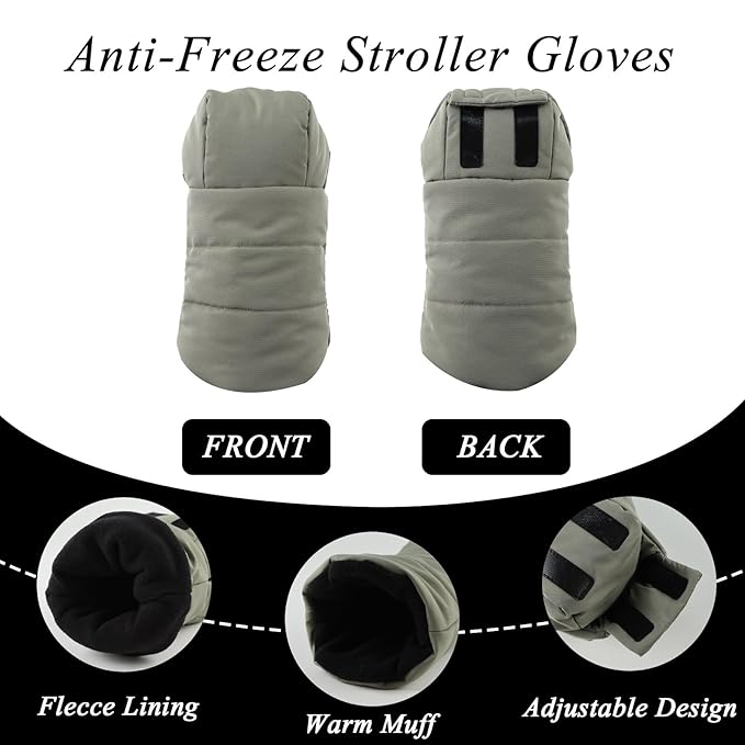 Zsedrut Stroller Gloves Universal Winter Anti-Freeze Stroller Mittens Water Repellent Hand Warmer Muff Fleece Lined,Winter Stroller Accessories (Army Green)
