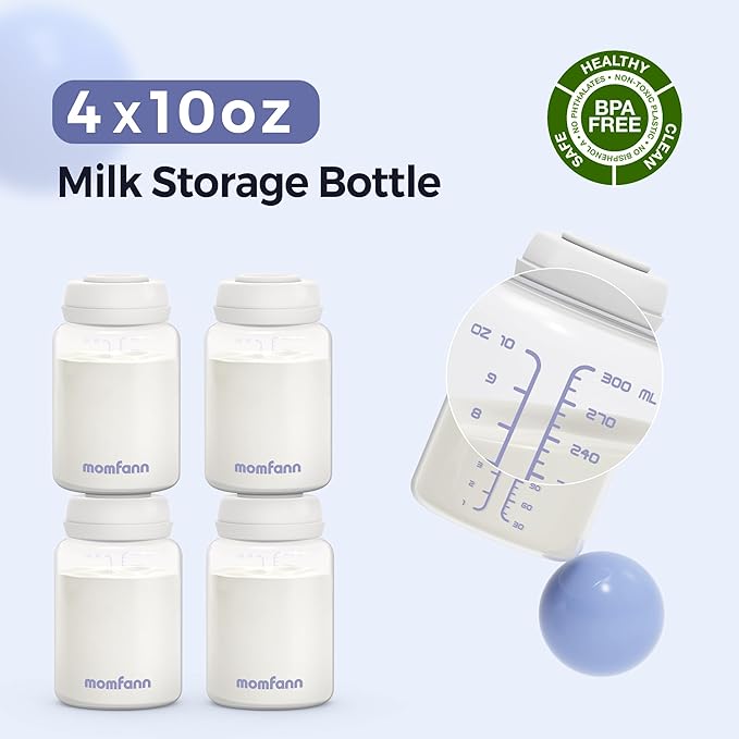 Breastmilk Storage Bottle 4 Pack, 10oz Milk Storage Bottle – Wide-Neck Fit for Most Nipples, Leak-Proof, BPA-Free, for Fridge & Travel