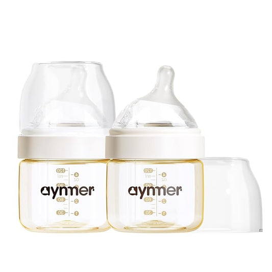 PPSU Natural Baby Bottle for Newborn Breastfeeding Babies, Breast-Like, Anti-Colic, Extra Slow Flow Nipples (SS), 0 Months+, 4 oz, 2 Pack