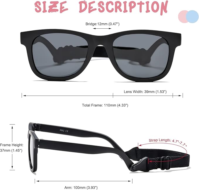 COASION Bendable Flexible Polarized Newborn Baby Sunglasses with Strap for Infant Boys Girls Age 0-12 Months CA8042