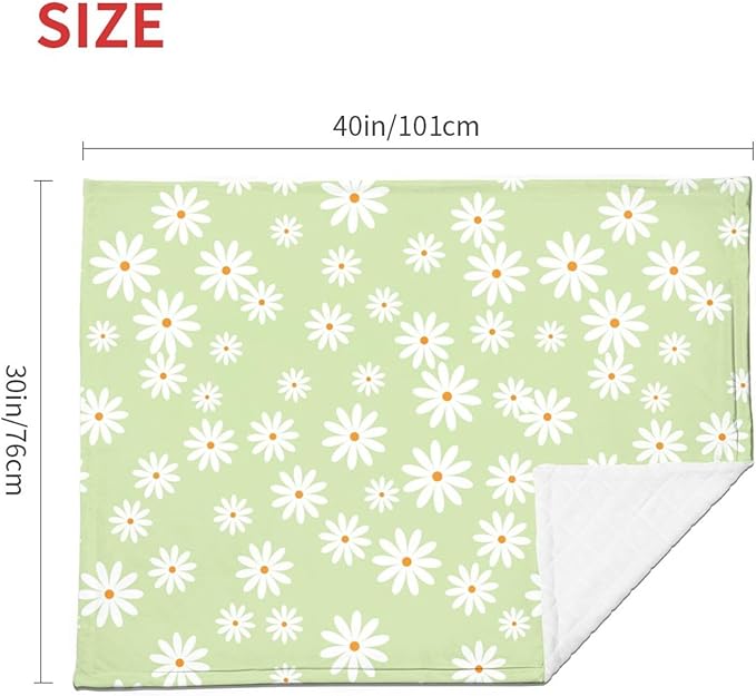 Baby Blanket Little Flower Daisy Green for Boy Girl Newborn 30x40 Inch Toddler Infant Nursery Throw Blankets Double Layer Comfy Soft Plush Stroller Crib Quilt