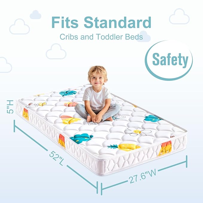 Premium Dual-Sided Baby Crib Mattress and Toddler Mattress - 52" x 27.6" x 5" - Breathable - Firm Soft - Fits Standard Cribs and Toddler Beds