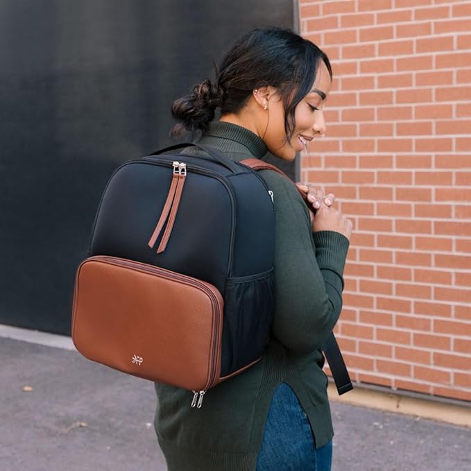 Freshly Picked Breast Pump Backpack, Wipeable Vegan Leather and Neoprene Breast Pump Bag, Fits Spectra S1 and S2, 3-Compartment, 8-Pocket