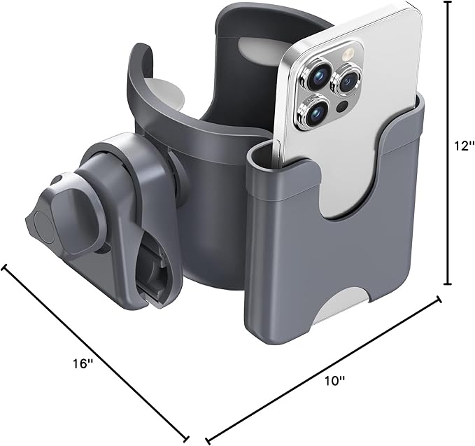 Guiseapue Cup Holder for Walker: Stroller Cup Holder Attachment with Phone Holder, Wheelchair/Stroller Accessories for Uppababy, Nuna, Doona, Rollator, Bike, Scooter, Baby Travel Essential