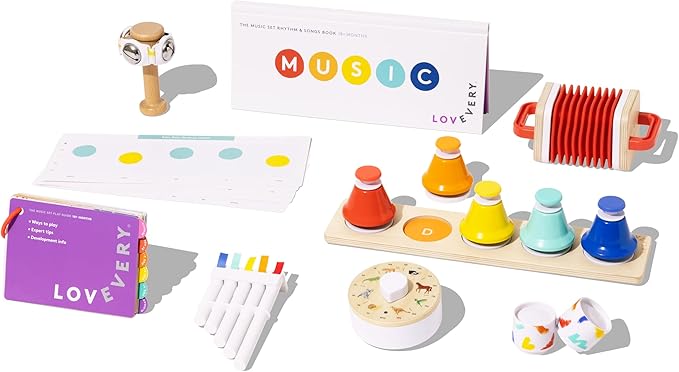 Lovevery | The Music Set | 6 Montessori Musical Instruments & Rhythm Book | Educational Toys for Toddlers & Preschoolers | Simple Songs and Play Guide | Ages 18 Months to 4+ Years