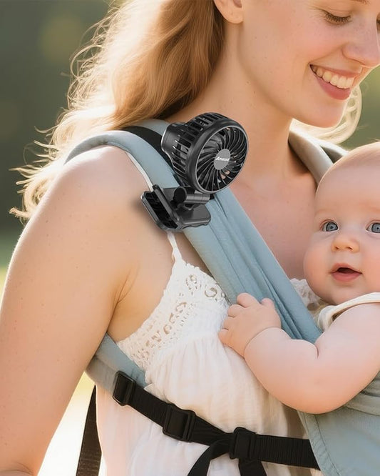 AMACOOL Mini Baby Fan with Clip for Carrier/Baby Car Seat/Bassinet, 3-Speed Portable Fan, 10H Cooling Rechargeable, Ultra Light 0.24 lb, Safe Gaps, 360° Rotatable for Diaper Backpack Stroller Travel