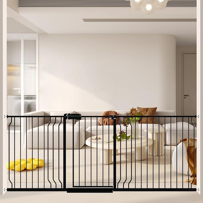 TSAYAWA Baby Gate Extra Wide Fits 29.51-85.81 inch Wide Opening - Dog Pet Gates for Doorways Stairs No Drilling Pressure Mounted - Large Child Safety Gate Indoor Outdoor Black
