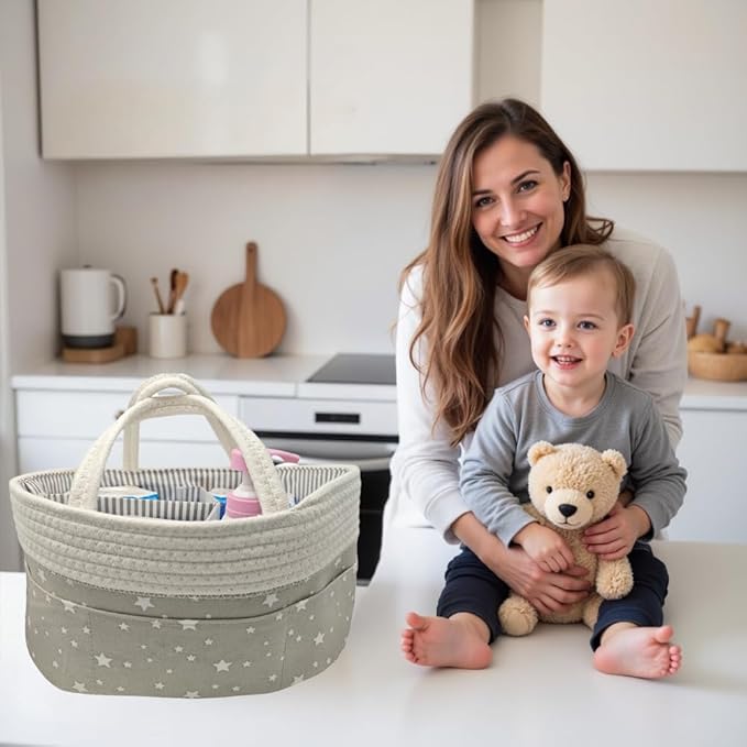 Baby Diaper Caddy Organizer Storage Basket for Girl Boy Shower Gifts Portable Large Nursery Holder Tote for Changing Table or Car Newborn Essentials
