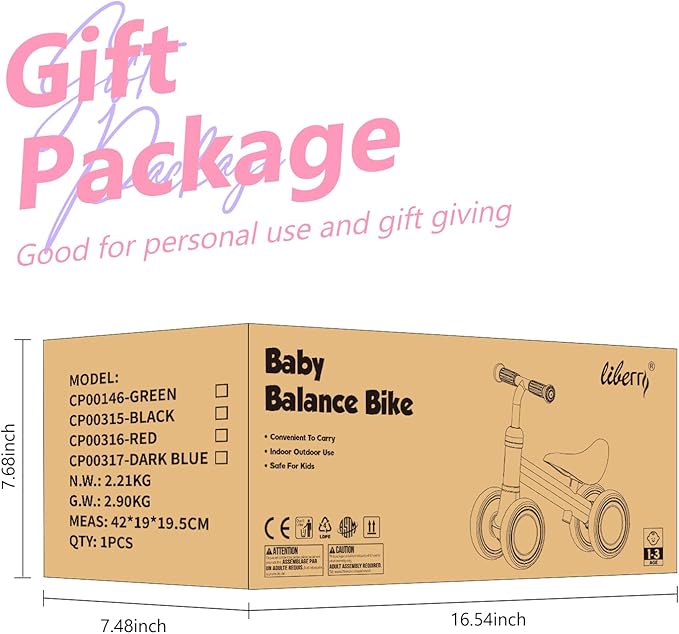 Liberry Baby Balance Bike for 1 Year Old Girls, 4 Wheels Toddler Balance Bike with Adjustable Seat, 12-24 Months Infant's First Birthday Gift (Pink)