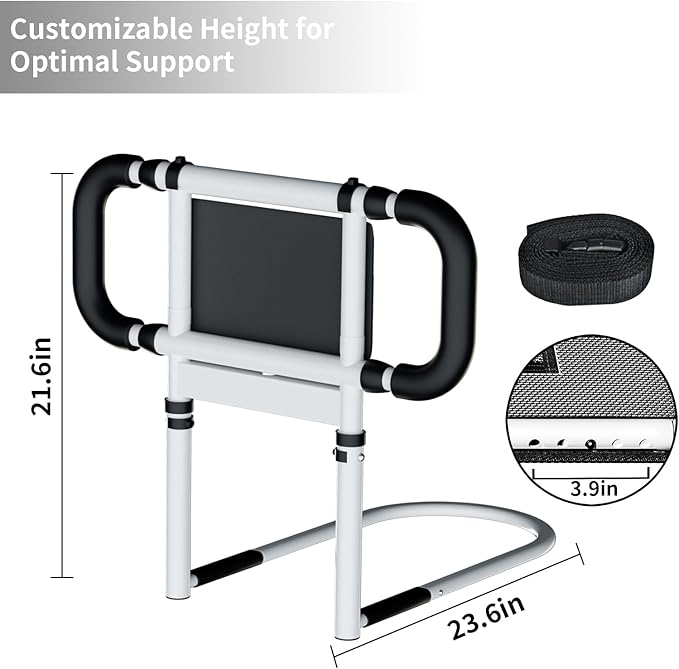 Bed Rails for Elderly Adults Safety: Elderly Assistance Products with Adjustable Double Grips, Storage Pocket, Motion Sensor Light, Items for Elderly Bed Rail, Can Withstand 300lb(White)