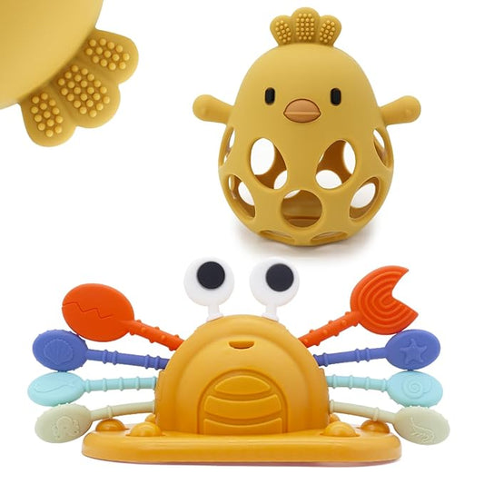 Baby Suction Toys High Chair Teething Toys - Baby Teething Chew Toys Silicone Teethers, Food Grade Silicon for 6 12 18 Months (Yellow)