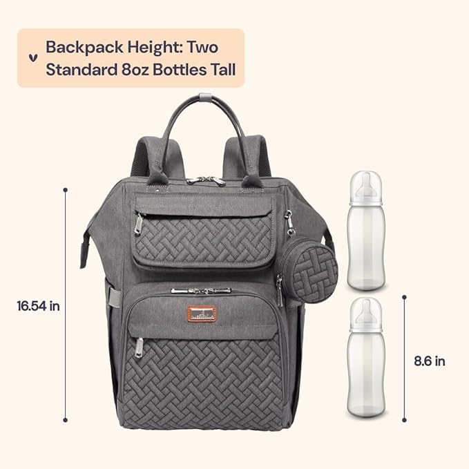 BabbleRoo Diaper Bag Backpack, Multifunction Large Bags with Changing Pad & Stroller Straps & Pacifier Case, Unisex Stylish Travel Back Pack Nappy Changing Bag for Moms Dads (Dark Gray)