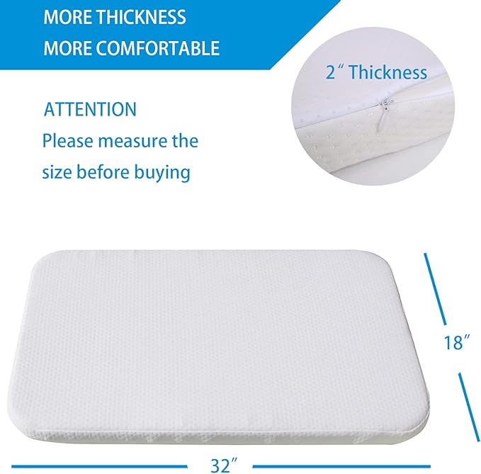 Mecc ecoh Baby Bassinet Mattress, 100% Breathable Cover, Water-Resistant Lining, Rectangle 32x18x2 Fit for Dream On Me Poppy/RONBEI/Cowiewie/suihuooo/ALVOD/Kinder King/Delta Children Simmon Kid