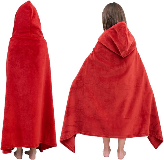 Hiturbo Kids Fleece Hooded Bath Towel: Soft Plush Pool Beach Towel Blanket - 50"x30" Toddler Towels Wrap for Boys Girls 3-12 Years (Red)
