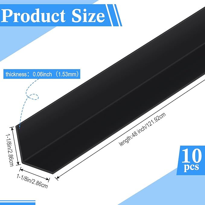 Sasylvia 10 Pcs Wall Corner Protector Guards, Vinyl 1-1/8 x 48 Inches Corner Trim Molding, Avoid Scratching Scuffs, Ease Install and Cleaning for Door Countertop Furniture Cabinet Protection, Black