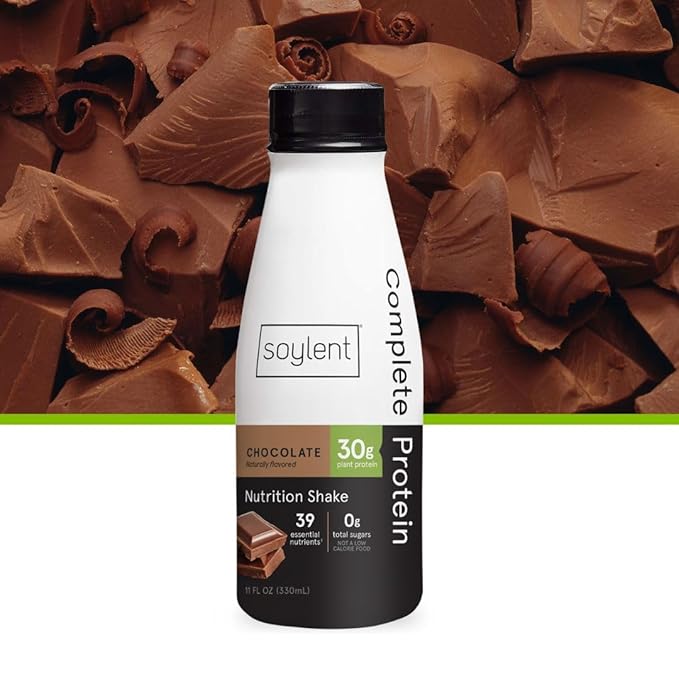 Soylent Chocolate High Protein Shake, 30g Complete Protein, Vegan, Dairy Free and 0g Sugar, Ready to Drink Protein Drinks, 11 Oz, 24 Pack