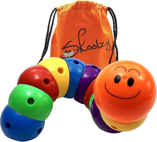 Skoolzy Rainbow Caterpillar Building Toy - Build Fine Motor Skills Color Sorting ADHD Anxiety Fidget Learning Toys to Relieve Stress for Toddlers Kids & Adults Gift for Children, Boy & Girl