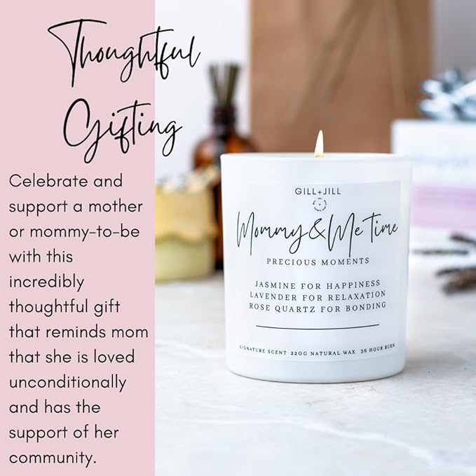 Premium Candle Gifts for New Mom – After Birth Gifts for Women – Postpartum, Baby Shower & Pregnancy Gift for Expecting Mom – Paraffin-Free Natural Soy Wax - Rose Quartz Crystal, Lavender & Jasmine