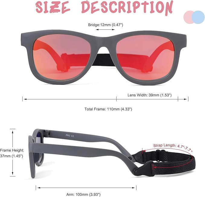 COASION Bendable Flexible Polarized Newborn Baby Sunglasses with Strap for Infant Boys Girls Age 0-12 Months CA8042