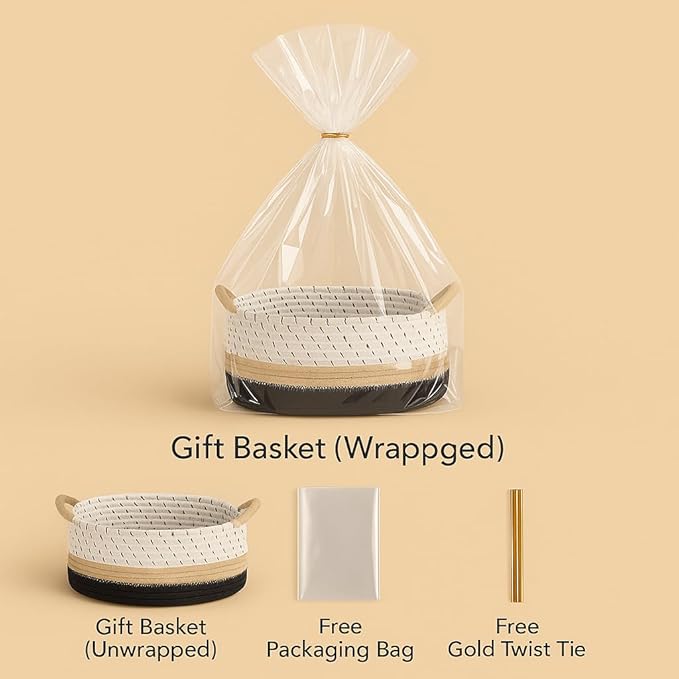 Yimi's Dream Cotton Rope Basket – Woven Gift Basket with Handles, Decorative Storage Basket for Baby Shower, Housewarming, Nursery, Toys, Laundry, Towels