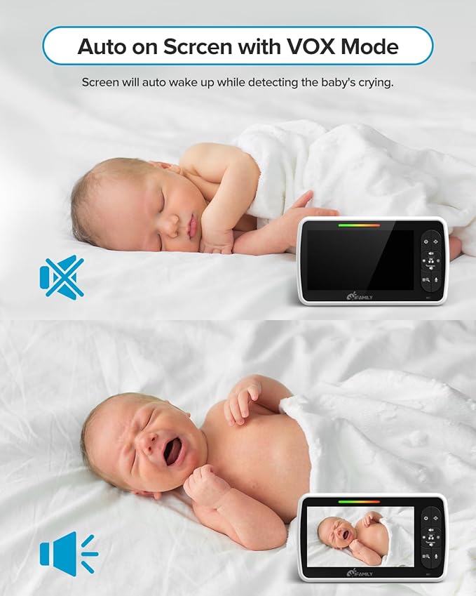 iFamily Baby Monitor with 2 Cameras | Remote Pan-Tilt-Zoom Video Baby Monitor with Camera and Audio, 5” Large Display, Night Vision, Temperature Display, Lullaby, 2 Way Audio & 960ft Range