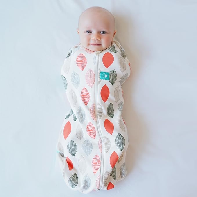 ergoPouch Cocoon Swaddle Sack 0.2 TOG - Baby Sleep Sack, Gentle Snug Fit Helps Calm Startle Reflex, Ideal for Arms In/Out Sleeping, Soft Breathable Fabric for Better Sleep (0-3 Months, Blush Leaf)