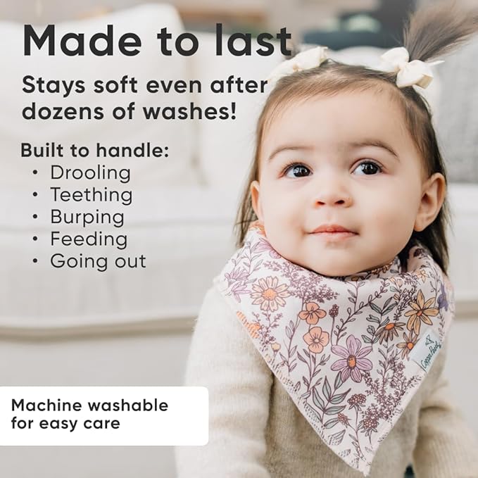 Baby Bandana Drool Bibs for Drooling and Teething 4 Pack Gift Set "Flora" by Copper Pearl