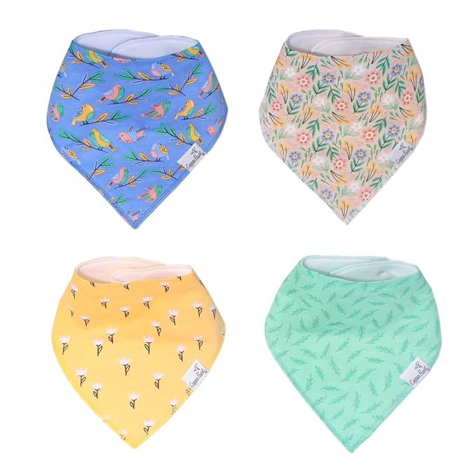 Copper Pearl 4 Pack Soft Cotton Baby Bibs for Drooling and Teething, Absorbent Drool Bibs for Baby Girl and Boy, Adjustable to Fit Newborns to Toddlers, Tons of Styles (Birdie)