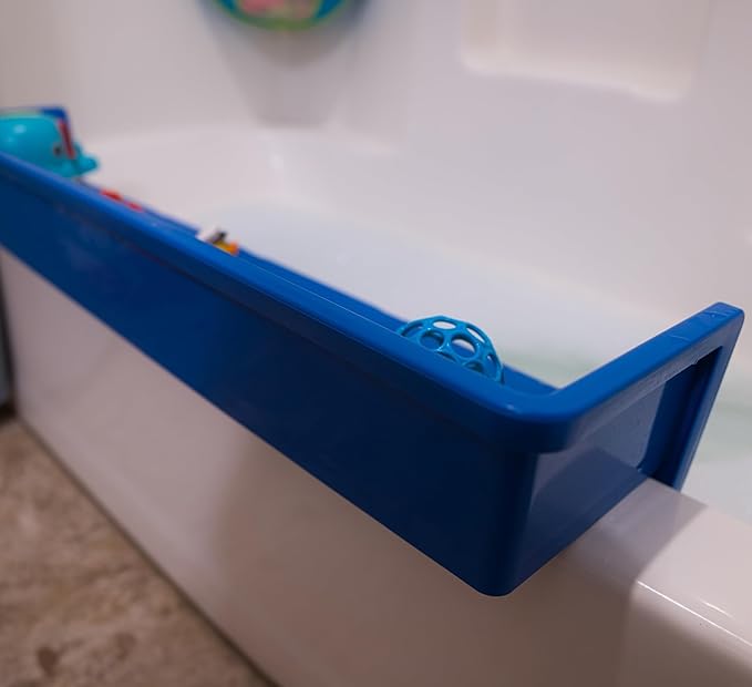 Tub Topper® Bathtub Splash Guard & Bath Shelf for Kids – Toddler Bath Tray, Bath Toys Storage & Ledge Organizer – Splash Guard for Bathtub with Suction Cups – Kids Bathroom Accessories (Blue)